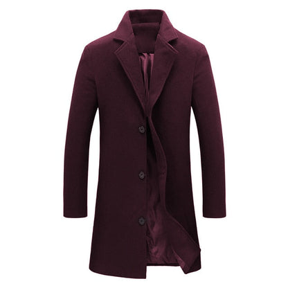 Autumn Winter Fashion Men's Woolen Coats Solid Color Single Breasted Lapel Long Coat Jacket Casual Overcoat Plus Size 5 Colors