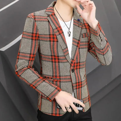 saferido  New Men's Suit Jacket Spring Autumn Street Men's Plaid Suit Jacket Casual Business Brand Clothing Men Slim Blazer Masculino