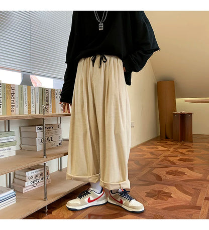 saferido Men's Fashion Trend Casual Pants Loose Cargo Vintage Wide Leg Pants Hip Hop Solid Color Oversized Popular Trousers M-2XL