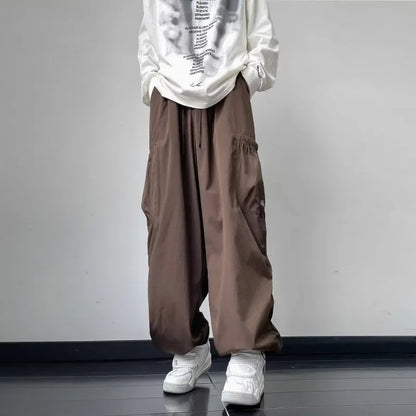 saferido Japanese Casual Loose Pocket Trendy Drawstring Ankle Tie Workwear Pants Versatile Wide Leg Mop Pants Spring Autumn New Style