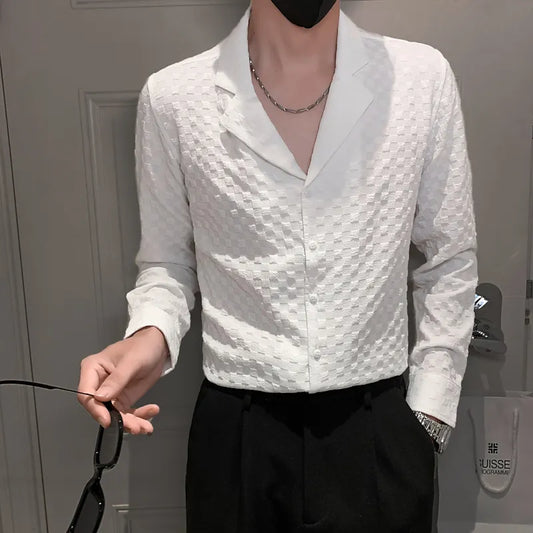 saferido Men Spring High Quality V-Neck Long-Sleeved Shirts/Male Slim Fit High Quality Club Business Dress Shirts Plus Size M-4XL
