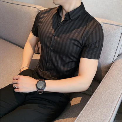 saferido  Masculina Spring Shirts Men Dress Vertical Stripe Streetwear Slim Men Shirt Casual Long Sleeve Chemise Homme Tuxedo Shirt