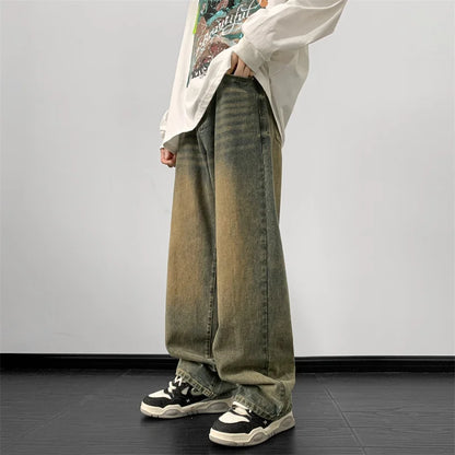 saferido Jeans men Autumn Loose Denim pants Wide Leg Jean Male  Straight Denim Pants Harajuku Vintage Jean Trouser Streetwear Clothes