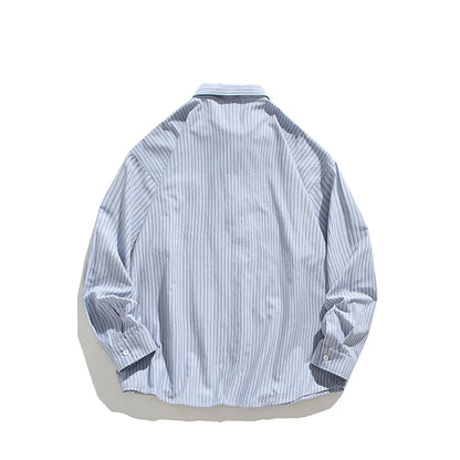 saferido Blue Striped Shirt Vintage College Style Tie Chain Design Loose Casual Blouse Couple Long Sleeve Top Harajuku Male Shirts Coat