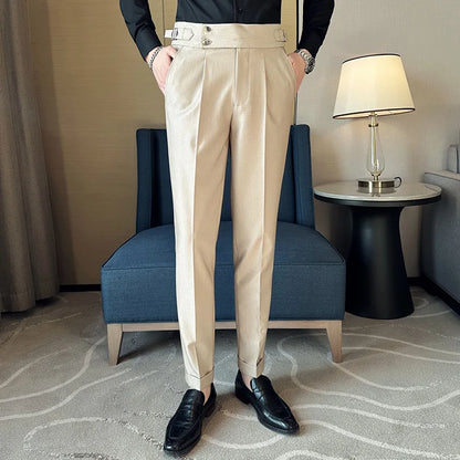 saferido  Spring Summer Men's Casual Pants Suit Pant Slim Fit Work Elastic Waist Jogging Trousers Male Black Grey Plus Size 29-36