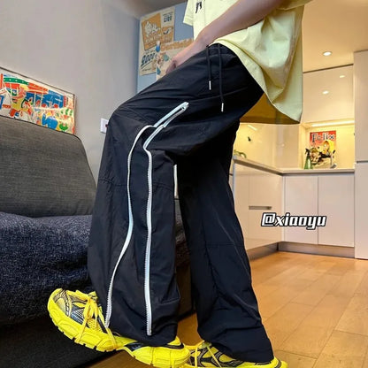 saferido American Striped Paratrooper Sports Pants Jogging Casual Pants Summer Thin Loose Straight Zipper Design Sports Women's Pants