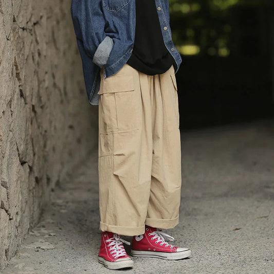 saferido Men's Trendy Loose Casual Pants Vintage Cargo Hip Hop Trousers Oversized Black/khaki/green Color Jogger Sweatpants M-2XL