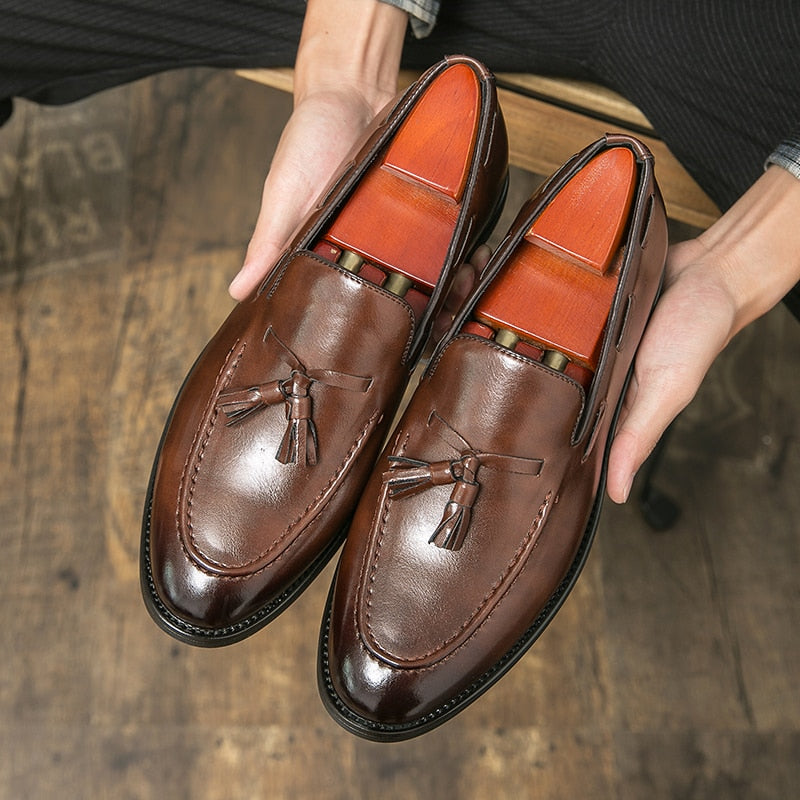 saferido Classic Men's Casual Loafers Driving Shoes Moccasin Fashion Male Comfortable Autumn Leather Shoes Men Lazy Tassel Dress Shoes