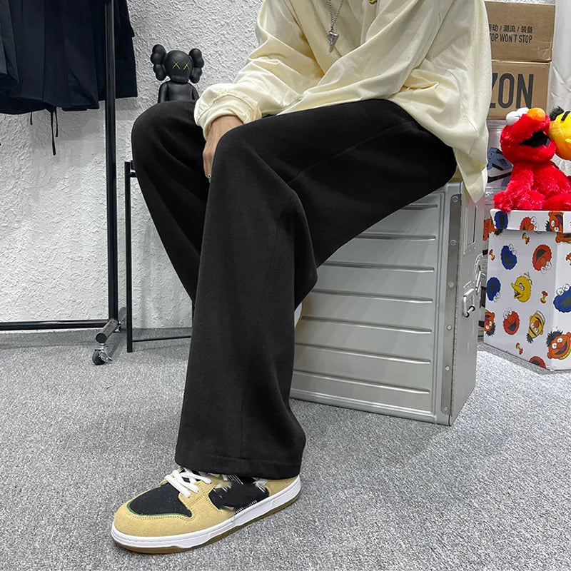 saferido Loose Sweatpants Men High Street Wide Leg Pants Spring Autumn Fashion Hong Kong Style Solid Straight Tube Trousers Male Clothes