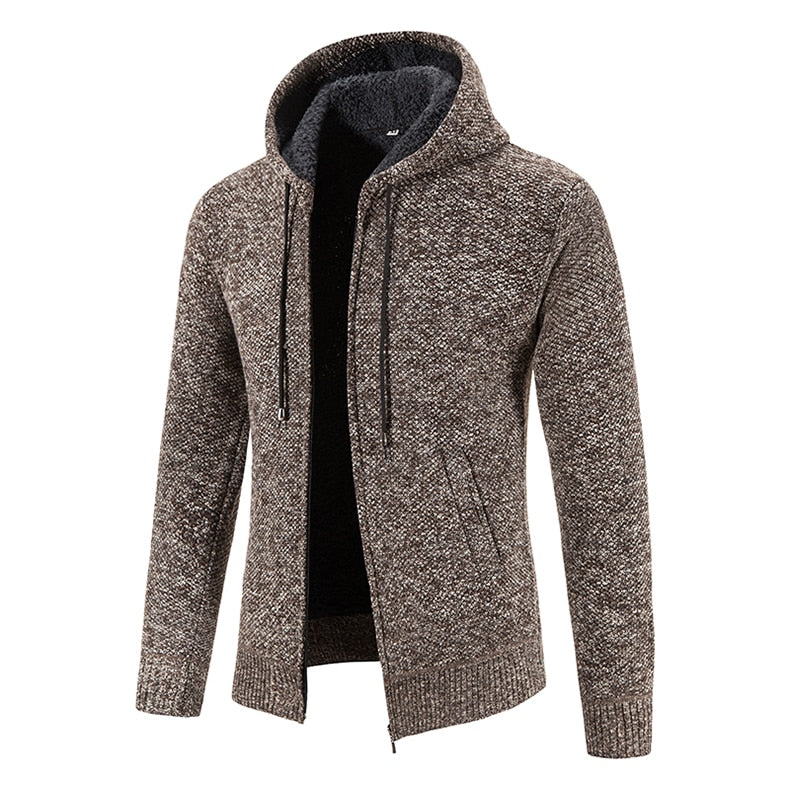 Winter Thick Cardigan Mens Sweater Zipper Hooded Fashion Warm Slim Fit Knitted Sweater Male Fleece Hoodies Coats Men M-4Xl