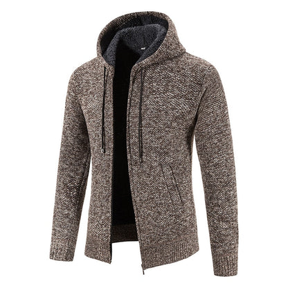 Winter Thick Cardigan Mens Sweater Zipper Hooded Fashion Warm Slim Fit Knitted Sweater Male Fleece Hoodies Coats Men M-4Xl