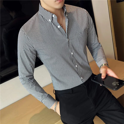 saferido  Men Spring High Quality Business Long Sleeve Shirts/Male Slim Fit Fashion Plaid Office Dress Shirts Plus Size S-4XL