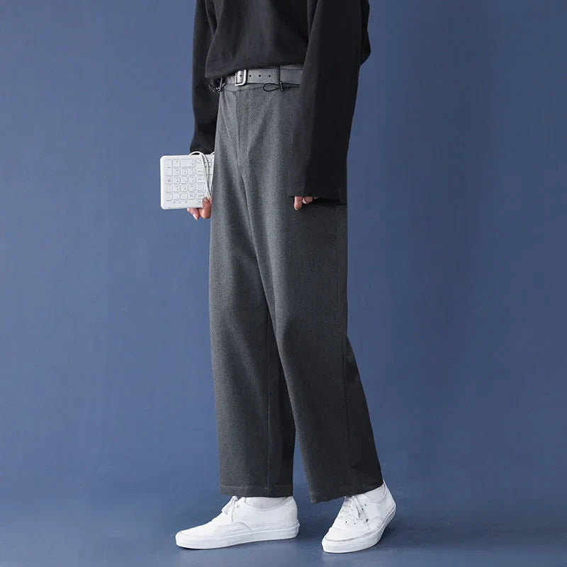 saferido Black Gray Caramel Suit Pants Men's Loose Straight Wide-leg Trousers Fashion Spring Summer Solid Casual All-match Casual Pants