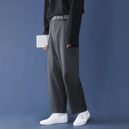 saferido Black Gray Caramel Suit Pants Men's Loose Straight Wide-leg Trousers Fashion Spring Summer Solid Casual All-match Casual Pants