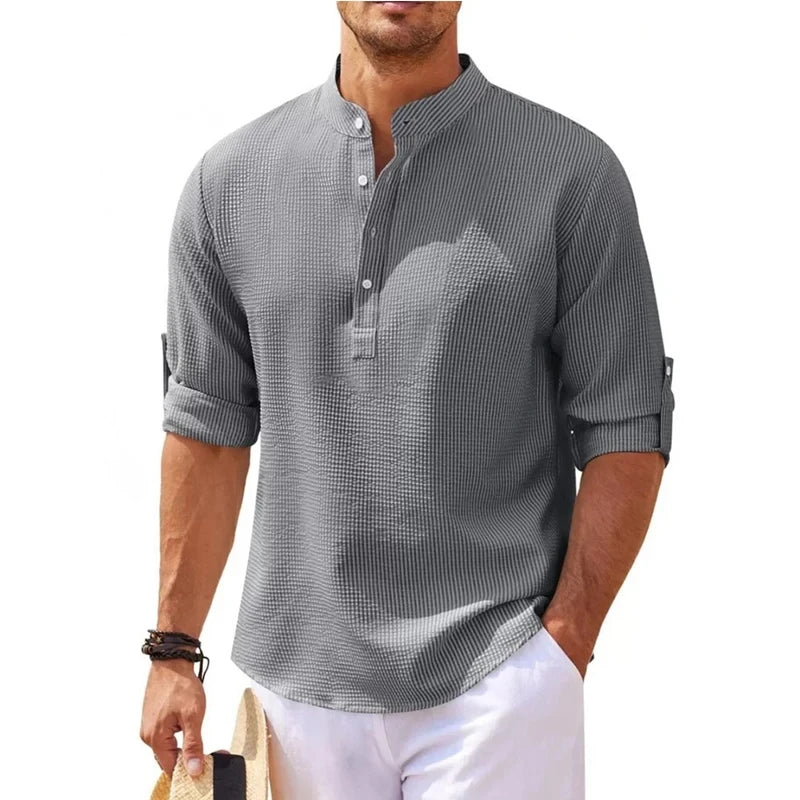 saferido 2024  Polos New Men's Casual Blouse Cotton Linen Shirt Loose Tops Long Sleeve T-Shirt Spring Autumn Casual Handsome Men's Shirts