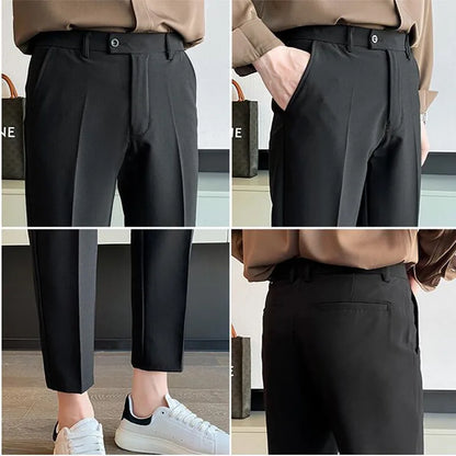 saferido  Korean Style Ankle Length Spring Men Dress Pants Stretched Simple Slim Fit Casual Office Trousers Formal Wear Hot Sale 36