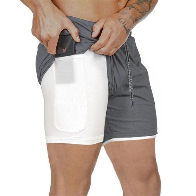 Gyms Fitness Shorts Men Summer Sportswear 2 In 1 Double-deck Compression Shorts Male Tracksuits Track Joggers Short Pants