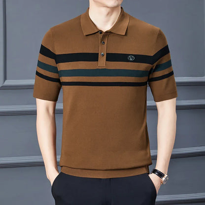 saferido Fashion City Spring Men's POLO T-shirt Silk Velvet T-shirt Half Sleeve Padded Lapel Short Sleeve Short-Sleeved Polo Shirt