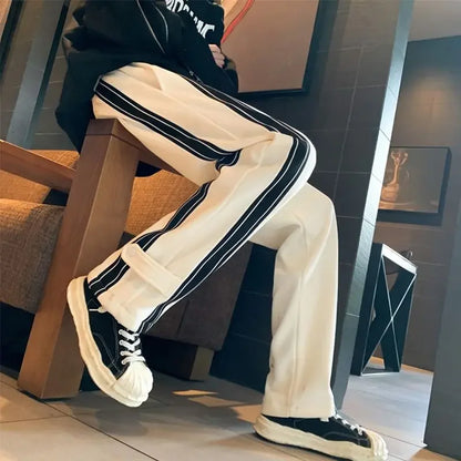 saferido Trousers Male Black Stripe Men's Casual Pants Straight Hip Hop Y2k New in Aesthetic Sale Harajuku Classic Summer Korean Style