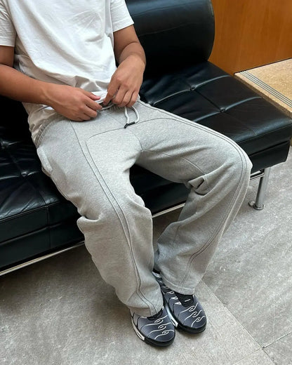 saferido High Street Trendy Straight Casual Pants American Harajuku Retro Splicing Oversized Sweatpants Men Personalized Streetwear