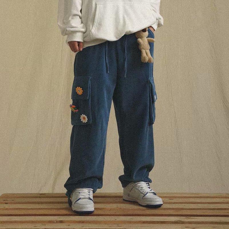 Corduroy Pants Wide Leg Pants for Men Cargo Trousers Male Vintage Pants Winter Warm Japanese Harajuku Fashion Hip Hop