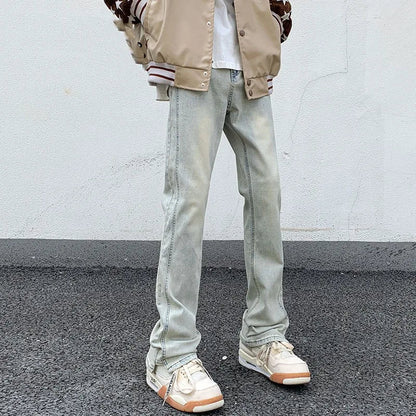 saferido Men's Blue High Street Micro La Jeans Fashion Men's Autumn New American Ruffian and Handsome Slim Long Pants