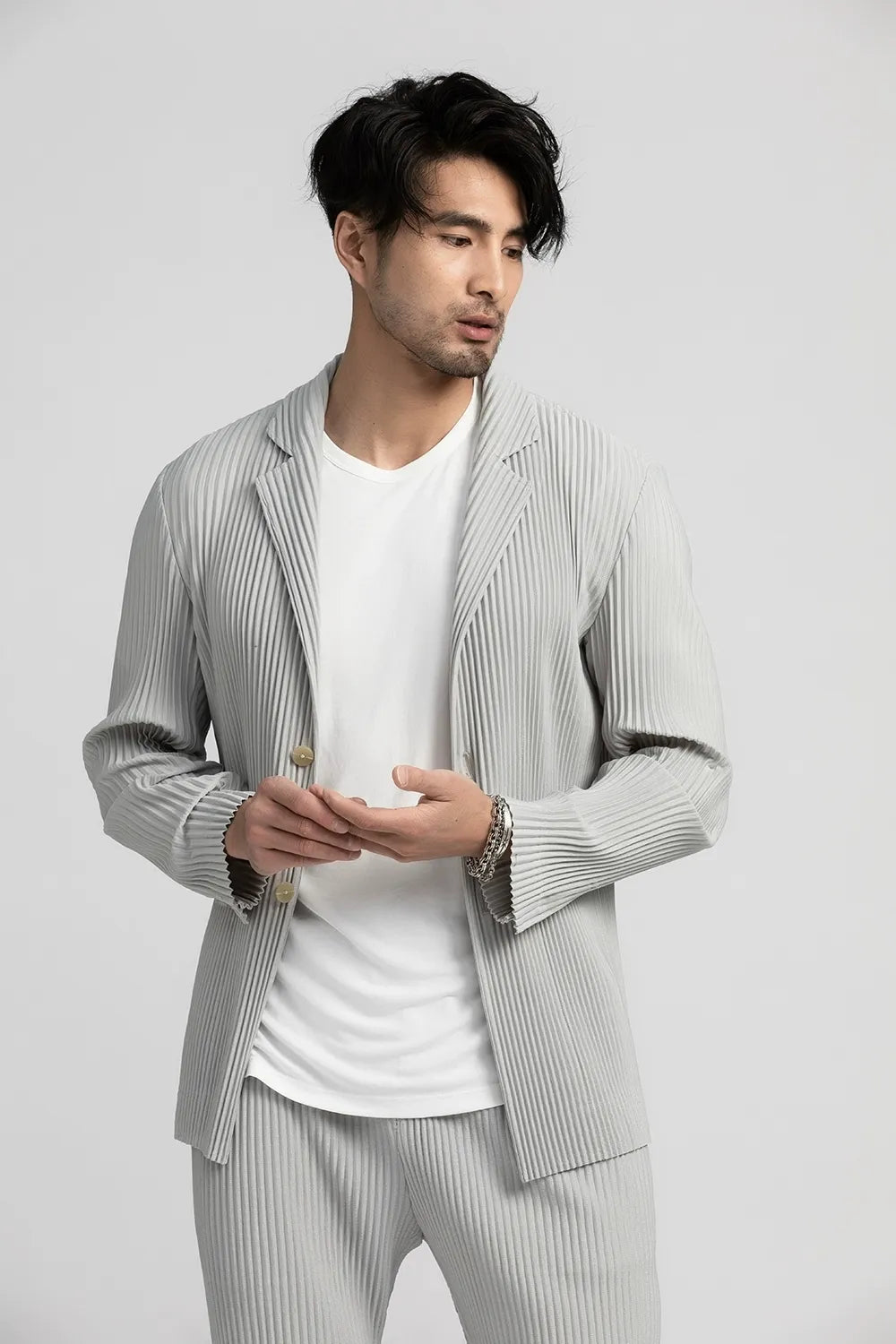 Miyake Blazer Men Pleated Black Suits For Men Stretch Fabric Slim Fit Coat High Quality Casual Japanese Style Blazers