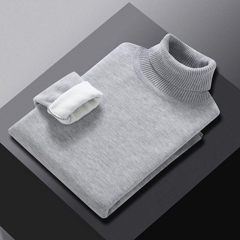 Winter Turtleneck Sweater Men Knitted Fleece Pullovers Sweater Men's Clothing Warm Solid Color Sweater Turtleneck Pullover Men