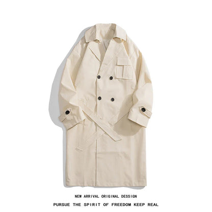 saferido Korean style Autumn New Trench Coat Male Pocket Decor Streetwear Windbreaker Trenchcoat Men Solid Casual Loose Office Overcoat