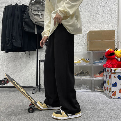 saferido Loose Sweatpants Men High Street Wide Leg Pants Spring Autumn Fashion Hong Kong Style Solid Straight Tube Trousers Male Clothes