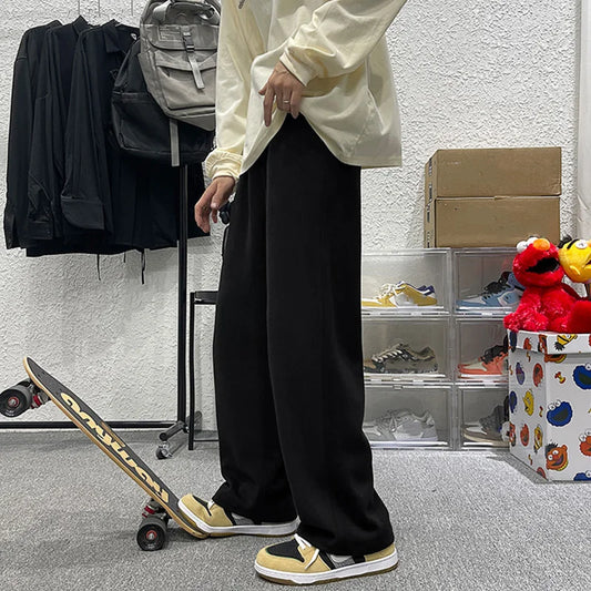 saferido Loose Sweatpants Men High Street Wide Leg Pants Spring Autumn Fashion Hong Kong Style Solid Straight Tube Trousers Male Clothes