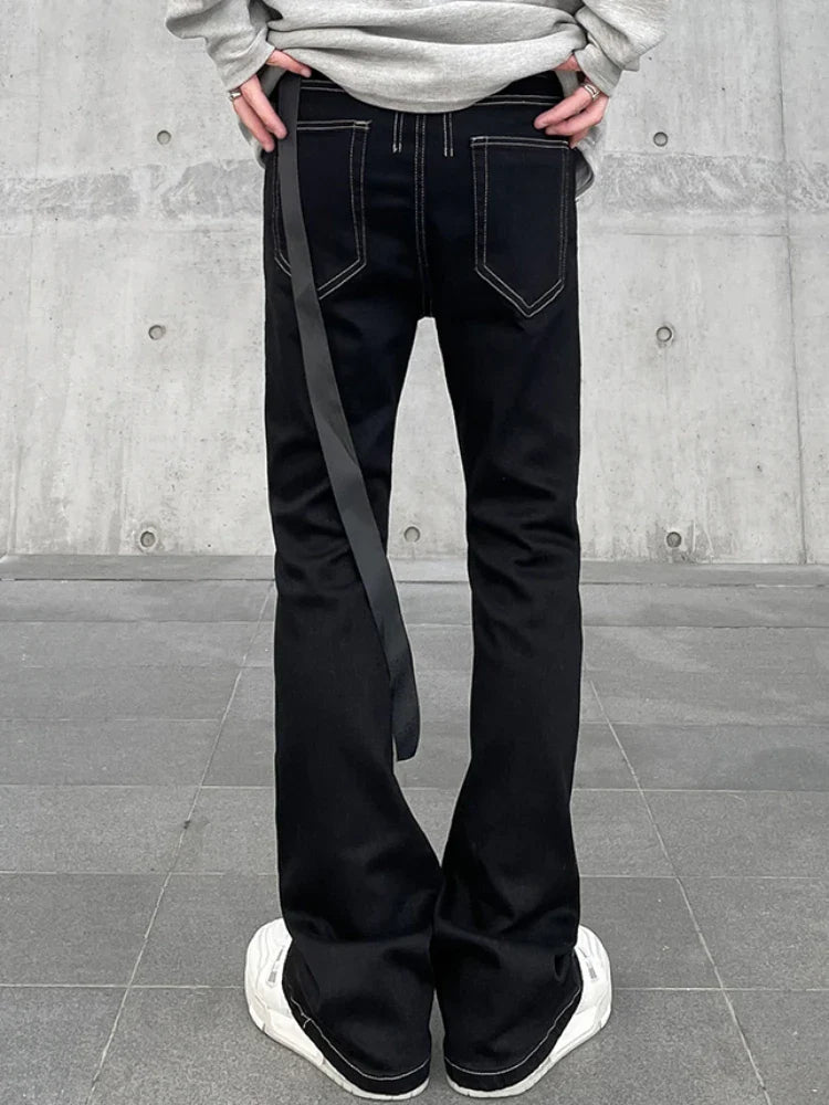 Jeans Men Vintage Ribbons Spring Autumn American Trendy Minimalist 90s Hip Hop Daily Flare Trousers Tender Boyfriends Style New