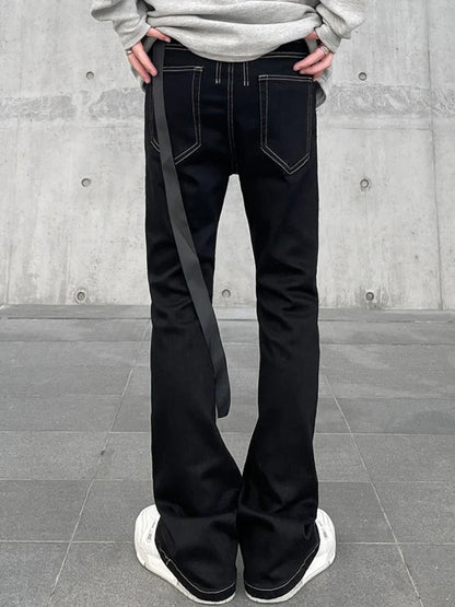 Jeans Men Vintage Ribbons Spring Autumn American Trendy Minimalist 90s Hip Hop Daily Flare Trousers Tender Boyfriends Style New