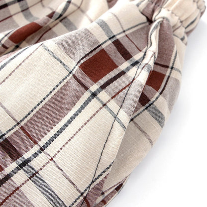 Plaid Pants Men Linens Korean Checked Trousers Male Streetwear Fashion Bottoms Summer Wide Leg Pants Harajuku Breathable