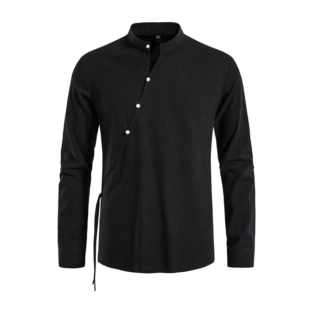 Men's Cotton Linen Shirt Long Sleeve Tee Shirts Casual Blouse Loose Large Size Shirt Spring Autumn Henry Collar Men Clothing