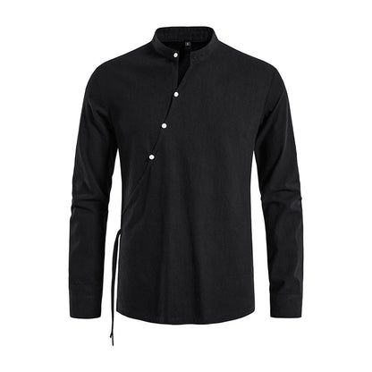 Men's Cotton Linen Shirt Long Sleeve Tee Shirts Casual Blouse Loose Large Size Shirt Spring Autumn Henry Collar Men Clothing