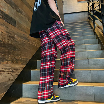 saferido Summer Plaid Pants Men S-3XL Casual Straight Trousers for Male/Female Harajuku Hip-hop Pants