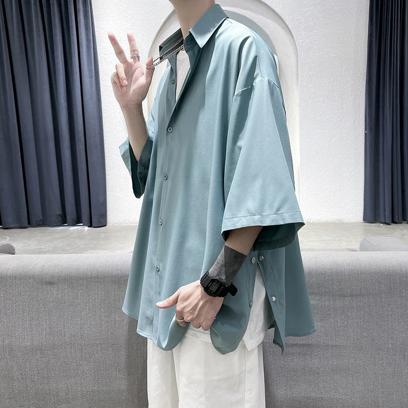 saferido Summer Short Sleeved Shirt Men Oversized Society Mens Dress Shirt Korean Loose Casual White Shirt Mens Office Formal Shirts