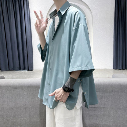 saferido Summer Short Sleeved Shirt Men Oversized Society Mens Dress Shirt Korean Loose Casual White Shirt Mens Office Formal Shirts