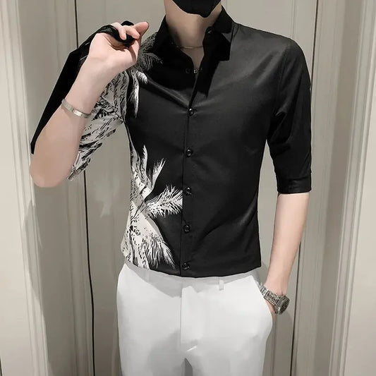 saferido Male Shirts Graphic Oversize White Half Sleeve Men's Shirt with Sleeves Designer Slim Fit Normal Fashion 2024 Korean Style Xxl I