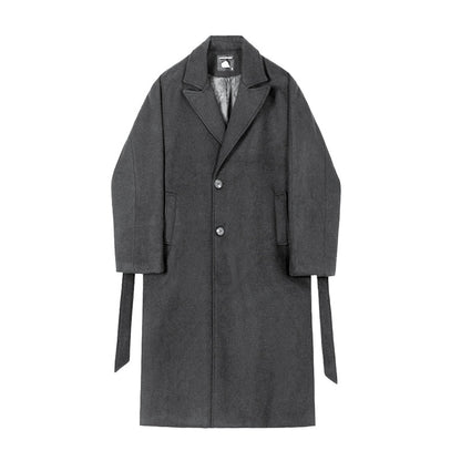 Korean Trend Men's Loose Casual Single-breasted Overcoat Autumn Winter Fashion New Long Sleeve Woolen Long Coat