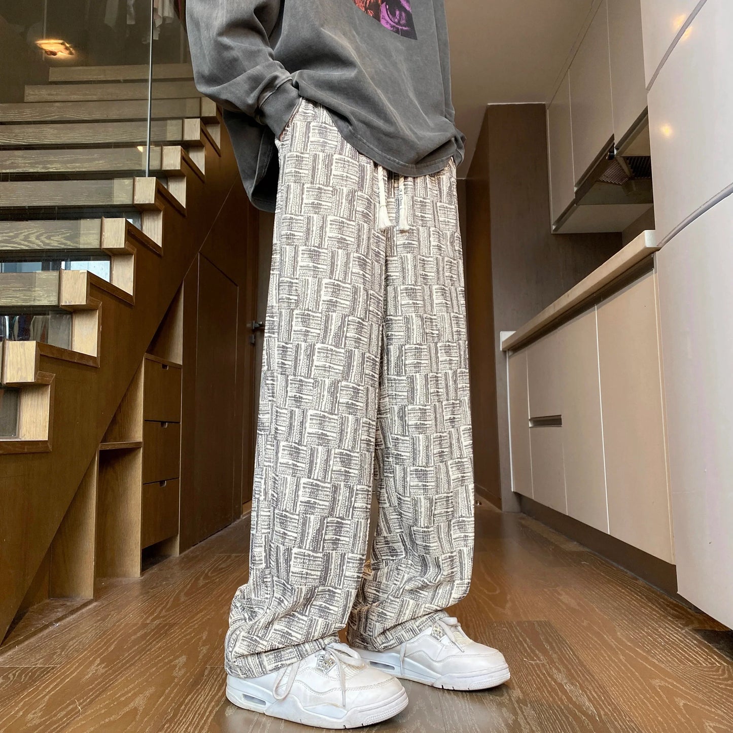 saferido Corduroy Casual Pants For Men Autumn Style American Fit Loose Fit Leg Sweatpants Personality trend Straight Leg Pants