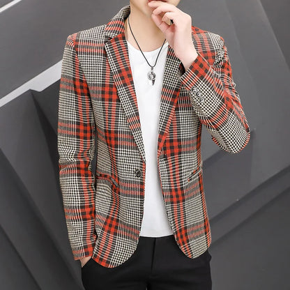 saferido  New Men's Suit Jacket Spring Autumn Street Men's Plaid Suit Jacket Casual Business Brand Clothing Men Slim Blazer Masculino