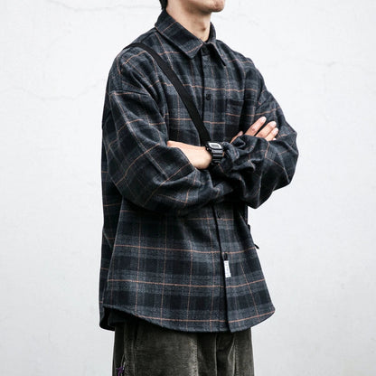 Shirts for Men Chic Long Sleeve Casual Spring Autumn Daily Streetwear All-match Japanese Style Plaid Retro Fashion Outerwear