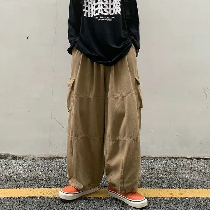 saferido Spring Casual Oversize Cargo Pants Men Streetwear Solid Harajuku Loose Straight Trousers Wide-leg Baggy Pants For Man