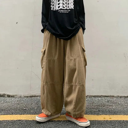 saferido Spring Casual Oversize Cargo Pants Men Streetwear Solid Harajuku Loose Straight Trousers Wide-leg Baggy Pants For Man