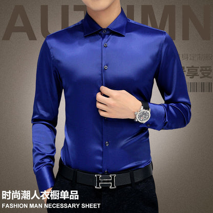 Plus Size 5XL  Men's Luxury Shirts Wedding Dress Long Sleeve Shirt Silk Tuxedo Shirt Men Mercerized Cotton Shirt