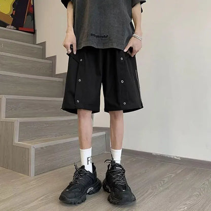 saferido Summer Elegant Fashion Harajuku Slim Fit Ropa Hombre Loose All Match Casual Shorts Solid Zipper Pockets Straight Cylinder Shorts