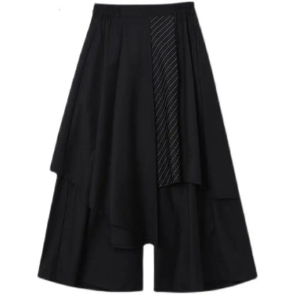 saferido Japan Sstreetwear Fashion Men's Black Trousers New Stripe Contrast Color Patchwork Irregular Loose Ankle Length Pants