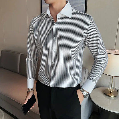 saferido  Men's Spring High Quality Business Long Sleeve Shirts/Male Slim Fit Lapel Office Dress Shirts Hombre Casual Chemise de luxe